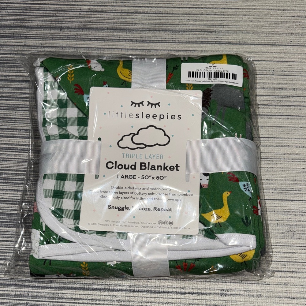 Little Sleepies Green Farm Animals Cloud Blanket